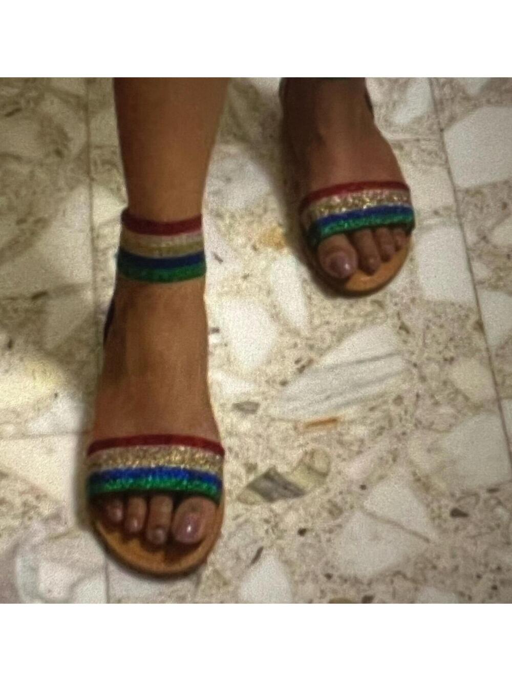 Size 10 NWOT Glitter Rainbow Stripe Stretchy Strap Sandals